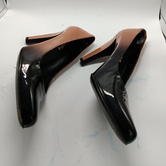 Authentic Prada Black & Tan Patent Classic High Heel Pumps - Picture 5 of 8